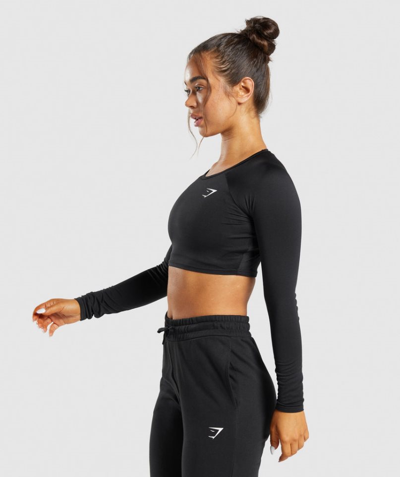 Women's Gymshark Training Long Sleeve Cropped Tops Black | NZ 6WFYRA